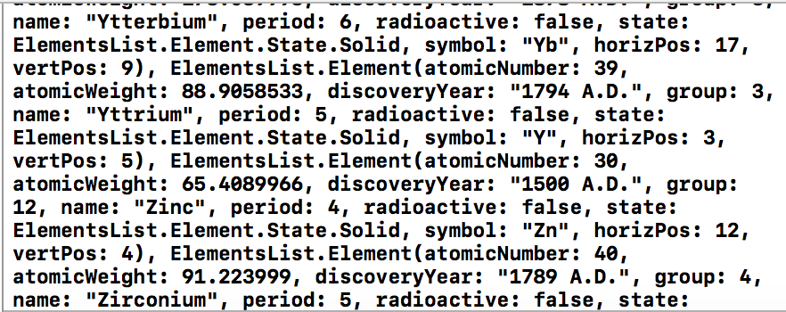 The loaded elements in Xcode’s console