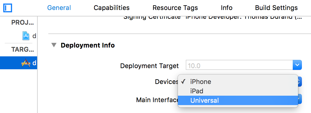 the selector of devices in the target settings